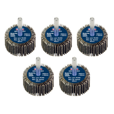 Sealey Flap Wheel 40Mm X 20Mm 6Mm Shaft 60 Grit 5 Pieces 26700 Rpm Fw4020605