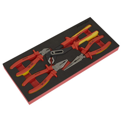 Sealey Premier Insulated Pliers Set 4 Pieces With Tool Tray Vde Approved Tbte07
