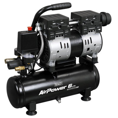 Sealey Sac6000s 6L Oil Free Low Noise Direct Drive Air Compressor 1Hp