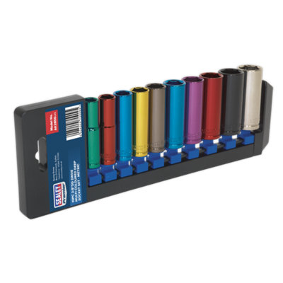 B&Q -  Premier Deep Multi-Coloured Socket Set 3/8"sq Drive 10Pc