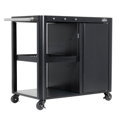 Dellonda Bbq/plancha Trolley With CupboardExtension Table & Utensil HooksBlack