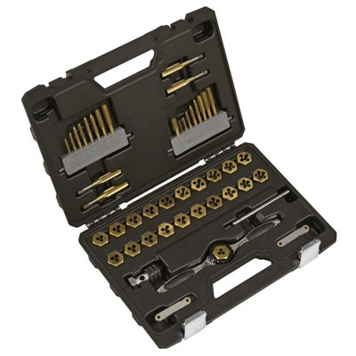 Sealey Ak3046 Premier Metric & Imperial Titanium Coated Hexagonal Tap & Die Set 46Pc