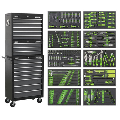 Sealey Ap35Tbcombo Tool Chest Combination 16 Drawer With Ball-Bearing SlidesBlack/grey & 398Pc Tool Kit from B&Q