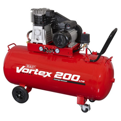 Sealey Sac1203b 200L Belt Drive Air Compressor With Cast Cylinders & Wheels 3.5Hp