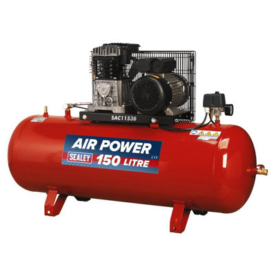 B&Q -  Sac1153B 150L Belt Drive Air Compressor With Cast Cylinders & Wheels 3.5Hp