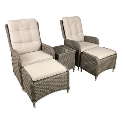 Sealey Dg68 Dellonda Chester Rattan Wicker Outdoor Recliner Loungers & Table Set 5Pc