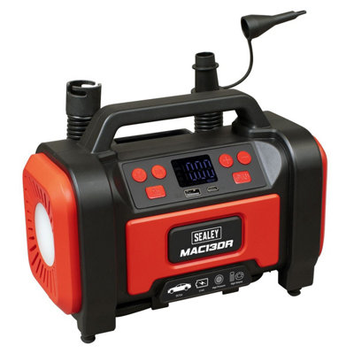 Sealey Mac13dr Rechargeable Tyre Inflator & High Volume Air Pump 12V Red/Light