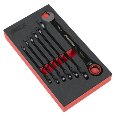 B&Q -  Ak63941B Premier Black Combination Ratchet Spanner Set 7Pc