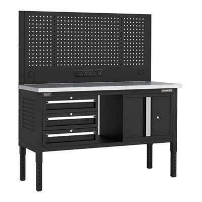 Sealey Apmwb60combo2ss Superline Pro Modular Workbench With 3 Drawers & Cupboard Stainless Steel Worktop 1525Mm