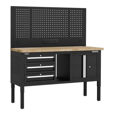 B&Q -  Apmwb60Combo2W Superline Pro Modular Workbench With 3 Drawers & Cupboard Wooden Worktop 1525mm