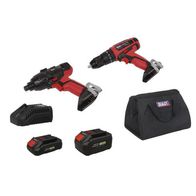 Sealey Cp20Vddcomboeu 2 X Sv20 Cordless Power Eu Tool Kit 20V Euro Plug 2 Batteries