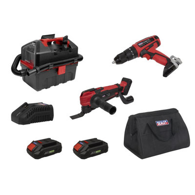 B&Q -  Cp20Vcombo5Eu 3 X Sv20 Cordless Power Tool Vac Kit 20V Euro Plug 2 Batteries
