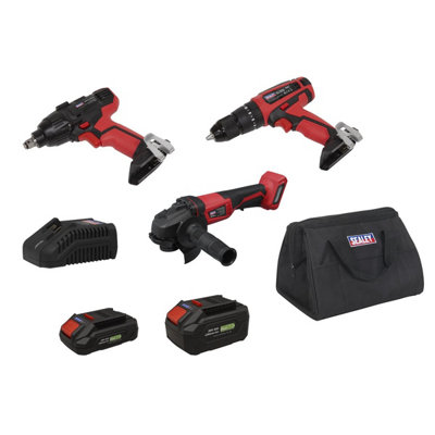 Sealey Cp20Vcombo1Eu 3 X Sv20 Cordless Power Tool Kit 20V Euro Plug 2 Batteries
