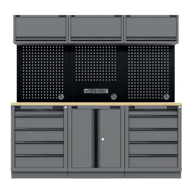 B&Q -  Apmsbestack04Ww Superline Pro Black Edition Storage System With Rubber Wood Worktop 2.04M