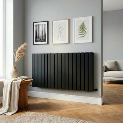 B&Q -  Horizontal Radiator Contemporary Double Flat Panel Design 600 X 1190mm Black