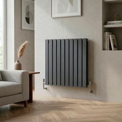 Baridi Horizontal Radiator Contemporary Double Flat Panel Design 600 X 700mm Anthracite