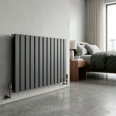 B&Q -  Horizontal Radiator Contemporary Double Flat Panel Design 600 X 910mm Anthracite