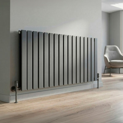 B&Q -  Horizontal Radiator Contemporary Double Flat Panel Design 600 X 1190mm Anthracite
