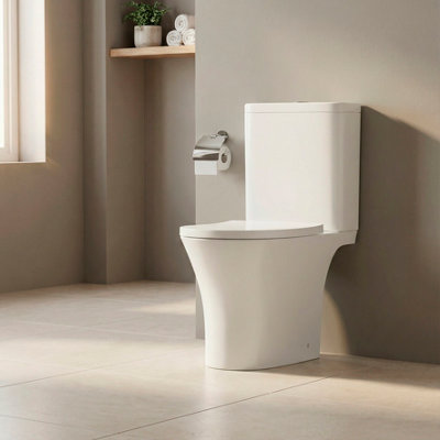 B&Q -  Close Coupled Toilet With Open BackSoft Close SeatDual Flush Cistern & Rimless FlushWhite GlossDh332