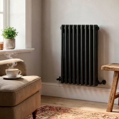 B&Q -  Horizontal Traditional 2 Column Radiator 600 X 427mm Black