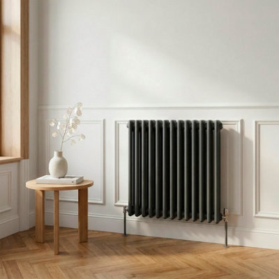 B&Q -  Horizontal Traditional 2 Column Radiator 600 X 607mm Anthracite