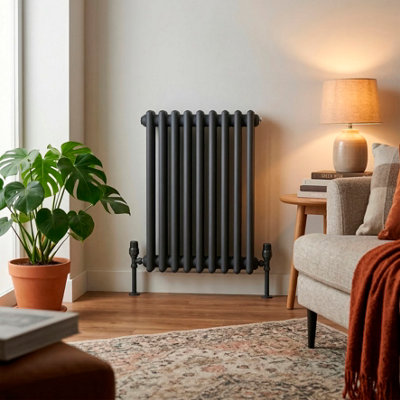 B&Q -  Horizontal Traditional 2 Column Radiator 600 X 427mm Anthracite