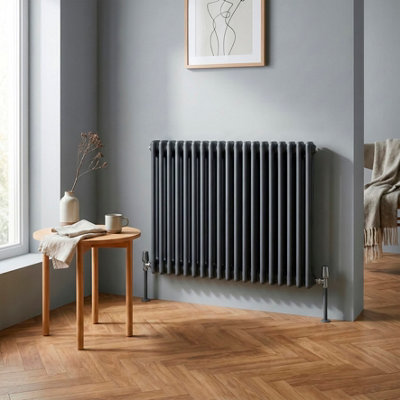 B&Q -  Horizontal Traditional 2 Column Radiator 600 X 832mm Anthracite
