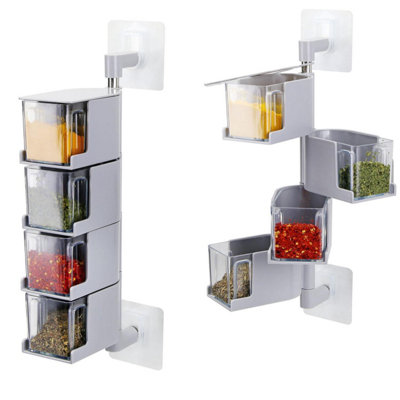B&Q -  4 Layer Rotary Wall Seasoning Spice Box Jar Condiment Storage Container (Grey)
