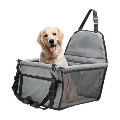 B&Q -  Grey Pet Car Booster Seat WaterproofBreathable Travel Carrier Bag With Safety Leash For Small Pets
