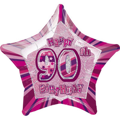 Unique Party Happy 90Th Birthday Pink Star Foil Balloon Pink (One Size) from B&Q