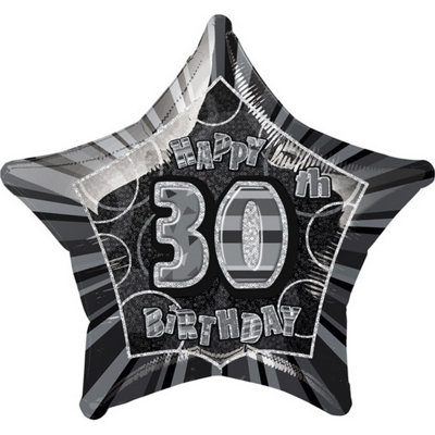 Unique Party Happy 30Th Birthday Black Star Foil Balloon Black/silver (One Size) from B&Q