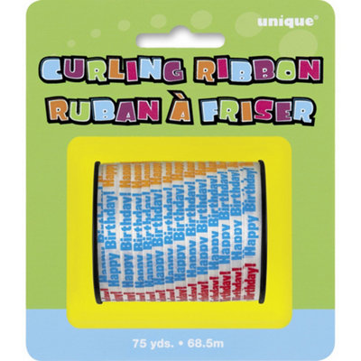 Unique Party Happy Birthday Print Curling Ribbon Roll (75 Yards) Multicoloured (75 Yards) from B&Q