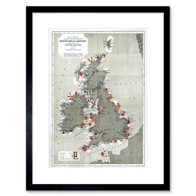B&Q -  Map Antique 1884 Price Lighthouses Lightships British Isle Framed Wall Art Print