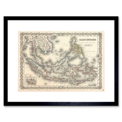 Artery8 1855 Colton Map The East Indies Singapore Thailand Borneo Framed Wall Art Print from B&Q