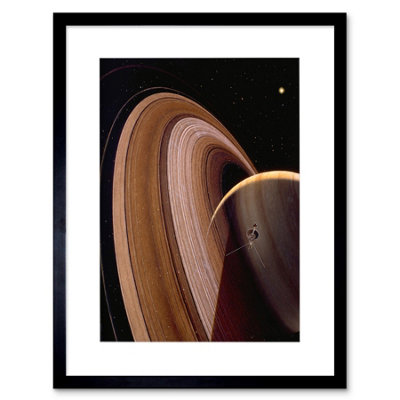 Artery8 Nasa Space Impression Voyager Saturn Ring Planet 12X16" Framed Wall Art Print