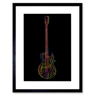 Artery8 Electric Guitar Line Colourful Music 12X16″ Framed Wall Art Print