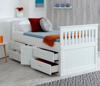  - Captains White Wooden Storage Bed Frame3Ft Single