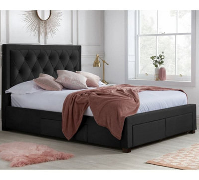 Woodbury Black Velvet Fabric 4 Drawer Storage Bed Frame4Ft6 Double from B&Q