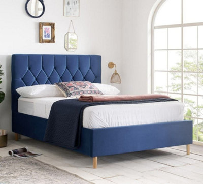B&Q Loxley Velvet Fabric Ottoman Storage Bed Frame - 4Ft6 Double Blue