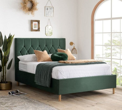 B&Q Green Loxley Velvet Fabric Ottoman Storage Bed Frame - 4Ft6 Double