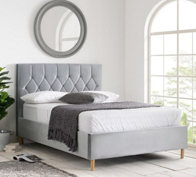 B&Q Loxley Velvet Fabric Ottoman Storage Bed Frame - 4Ft6 Double Grey