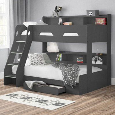 Orion Anthracite Wooden Storage Triple Sleeper Bunk Bed Frame3Ft Single Top And 4Ft Small Double Bottom from B&Q