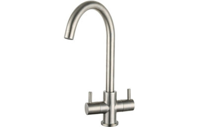 Prima Staten Swan Neck Dual Lever Mixer TapBrushed Steel from B&Q