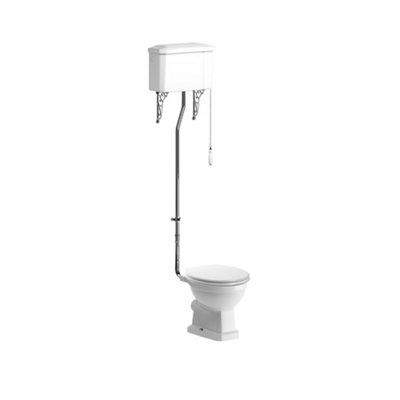 * Somerton White Boxed Rim Open Back Toilet Set With Satin Soft Close Seat & High Level Cistern from B&Q