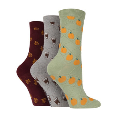 3 Pairs Ladies Cotton Rich Patterned Socks4-8Autumn from B&Q