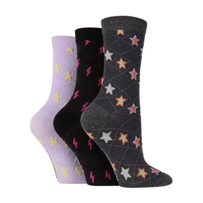 3 Pairs Ladies Cotton Rich Patterned Socks4-8Stars from B&Q