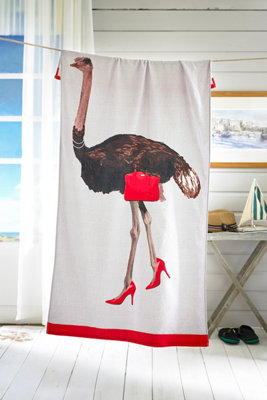 Deyongs Ostrich Printed Velour 75X150Cm Cotton Beach Towel from B&Q