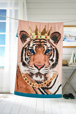 Deyongs Tiger Printed Velour 75X150Cm Cotton Beach Towel from B&Q