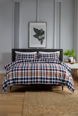 The Lyndon Company Tlc Newbury Check Printed Brushed 100% Cotton Bedlinen Duvet Set from B&Q
