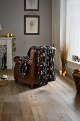 Deyongs Christmas Baubles Fleece Throw 140X180Cm Soft Festive Blanket With Colourful Bauble Print & Cosy Coral Fleece from B&Q
